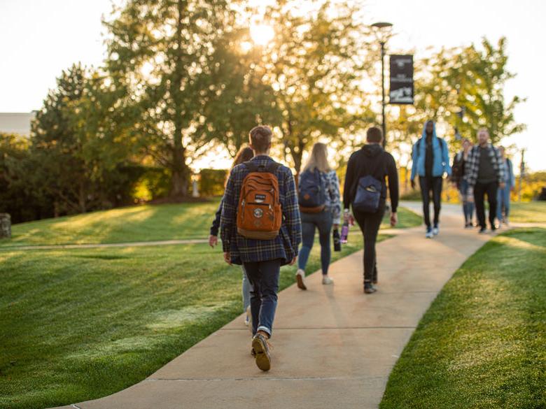 Student walking on campus